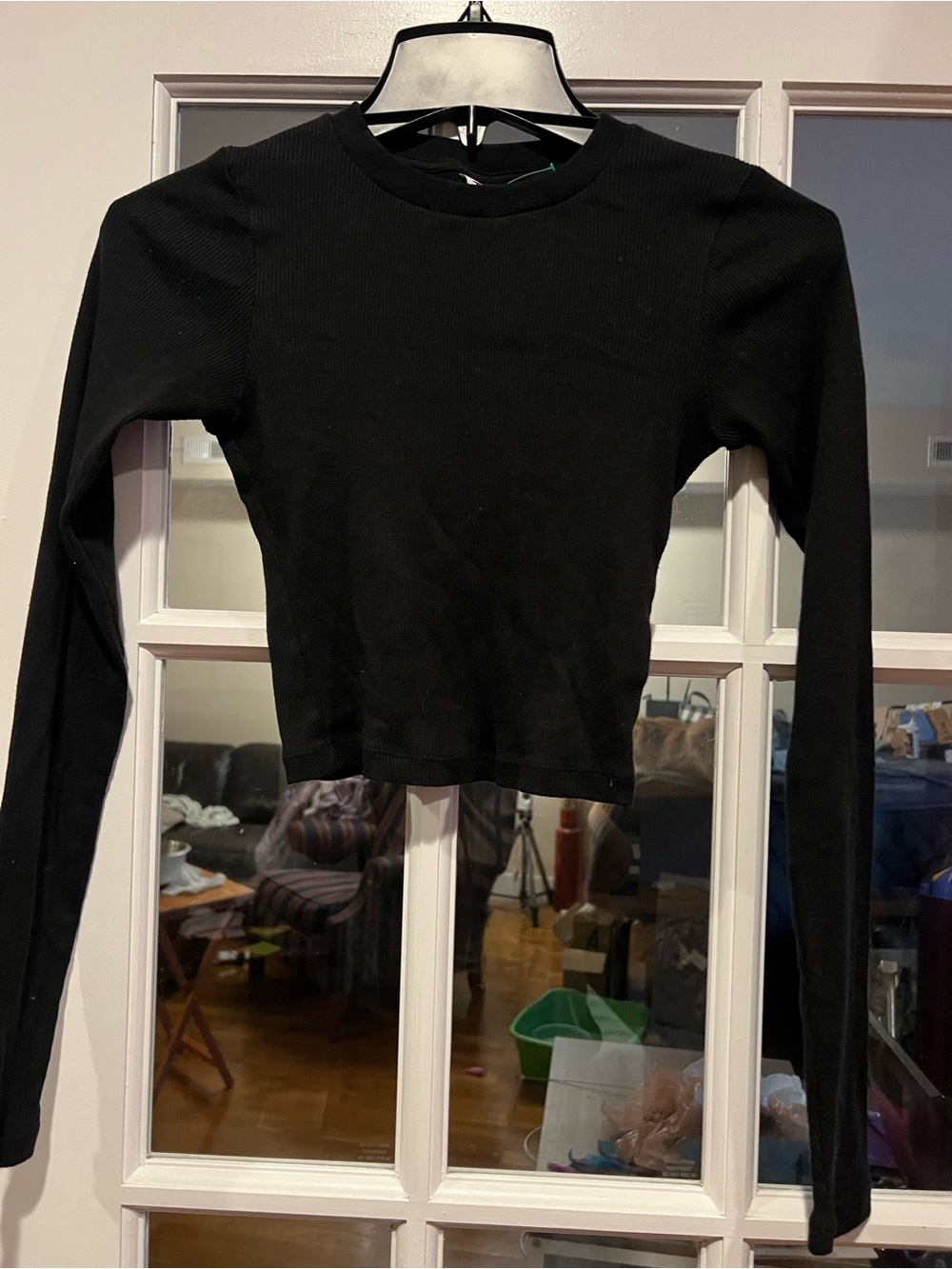 TNA Black Ribbed Long Sleeve Crop Top